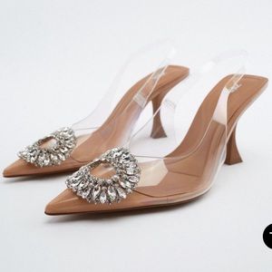 Zara clear crystal sling back heels